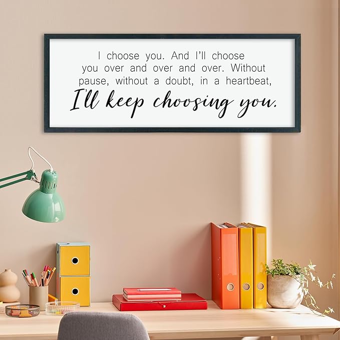 comurdyo I'll Keep Choosing You Sign 32"X12" for Master Bedroom Above Bed Wall Decor I Choose You Large Wood Framed Wall Hanging Art (Black)