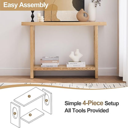 BECHAEO 47-Inch Farmhouse Narrow Console Table, 2'' Thickened Entryway Table with Solid Wood Veneer, 2-Tier Sofa Tables Behind Couch, Rectangle Hallway Tables for Living Room, Foyer Rustic Oak