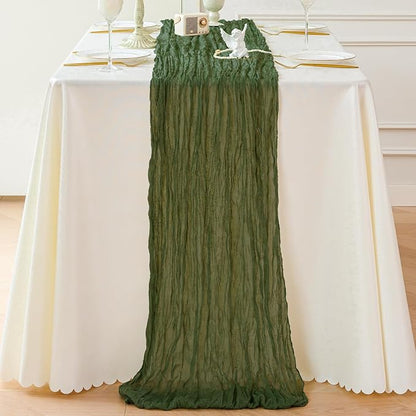 Sioloc 5 Pack Moss Green Cheesecloth Table Runner Fall Autumn Decor for Home 10ft Table Cloth for Tea Wedding Birthday Party Baby Bridal Shower Halloween Thanksgiving