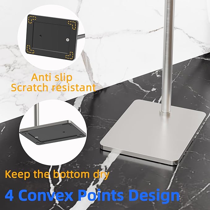 RUACQ Toilet Paper Holder Stand, Bathroom Toilet Paper Roll Holder Free Standing, Toilet Tissue Holder Stand with Post Pivoting Design, Stable Weighted Base, SUS304 Stainless Steel (Brushed Nickel)