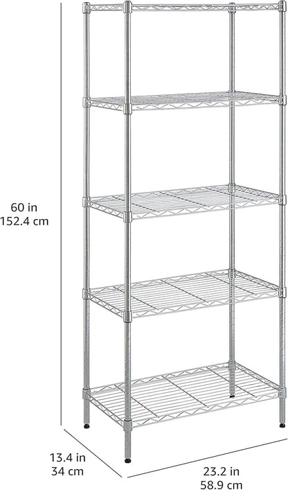 Amazon Basics 5-Shelf Adjustable, Storage Shelving Unit, (200 Pound Loading Capacity per Shelf), Steel Organizer Wire Rack, 23.2 x 13.4 x 60 inches (LxWxH), Chrome
