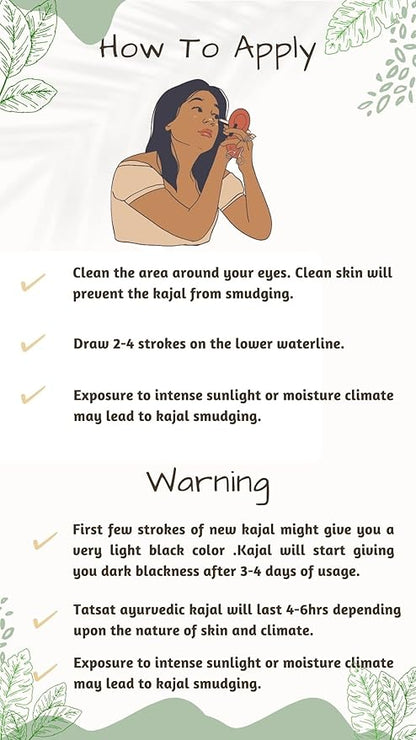 Tatsat Ayurvedic herbal Kajal | Natural, Lead-Free & Chemical-Free Eye Care | Soothing Formula for Everyday Use | Safe for All Skin Types | Made with Triphala, Chakshushya Herbs, Castor Oil etc