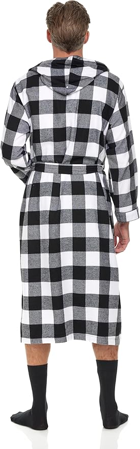 Andrew Scott Mens' Robe with Hoodie| Cotton Flannel Brush Plaid | All Season | Full Length House Robe