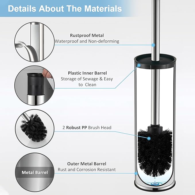 BGL Chrome Toilet Brush and Holder,Stainless Steel Toilet Brushes for Bathroom with Holder