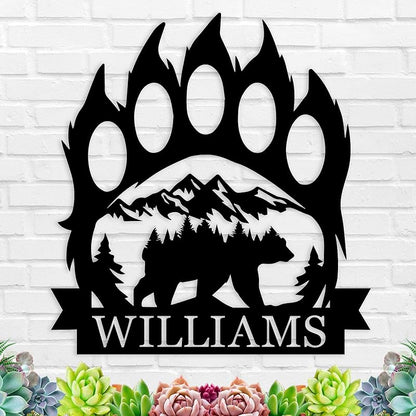 Personalized Bear Paw Metal Wall Decor, Rustic Forest Bear Wilderness Sign, Forest for Living Room Indoor Decor, Rustic Cabin Hunting Bear Paw Signs