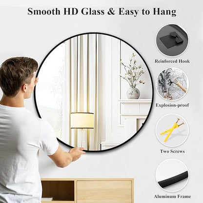 Fabuday Large Black Circle Mirror 36 Inch - Big Wall Round Mirror for Bathroom, Living Room, Bedroom, Hallyway, Matte Frame Metal Mirrors