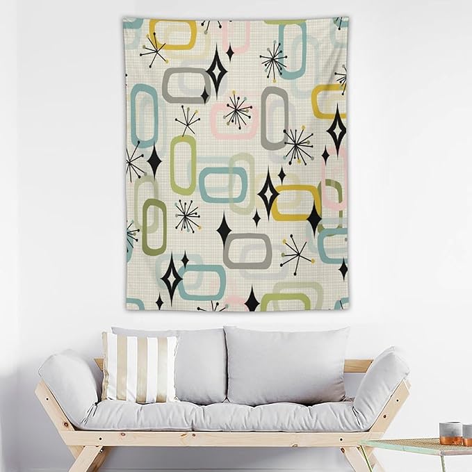 ICMOLYYENLO Boho Medieval Cat Tapestry, Abstract Atomic Starburst Geometric Aesthetic Art Wall Hanging For Bedroom Living Room Dormitory 50x60 Inches