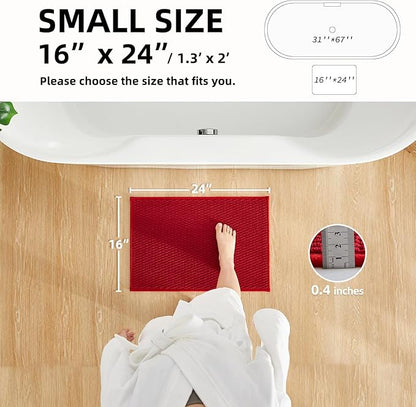 Bathroom Rugs Non Slip Washable, Super Absorbent Thin Bath Mat Small Quick Dry Low Pile Bathroom Rug, Red 16"x24"