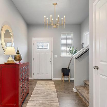 8 Light Gold Chandelier Light Fixture, Modern Farmhouse Chandeliers for Dining Room Light Fixture, Metal Candle Pendant Chandelier for Foyer Entryway Stairs Living Room Bedroom Kitchen