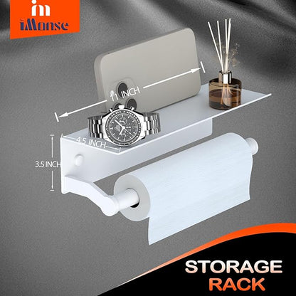 Toilet Paper Holder White, iMonse Toilet Paper Holder Wall Mount,Toilet Paper Holder with Shelf for Bathroom Kitchen RV,with Adhesive & Screw