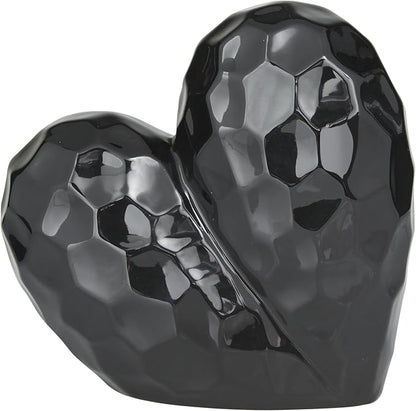 Deco 79 Porcelain Ceramic Heart Decorative Sculpture Dimensional Angled Origami Inspired Home Decor Statue, Accent Figurine 8" x 3" x 8", Black