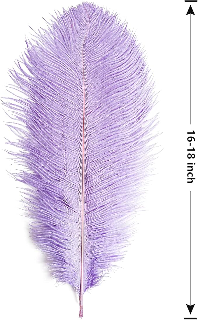 THARAHT Lavender Ostrich Feathers 12pcs Large Natural Bulk 16-18Inch 40cm-45cm for Wedding Party Centerpieces Easter Gatsbi and Decoration Feather