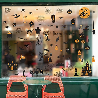 84 PCS Window Clings - Halloween Wall Stickers for Living Room, Pumpkins, Castles, Bats, Cats, Vampire, Witch Stickers, Household Decorative Murals, Party Supplies