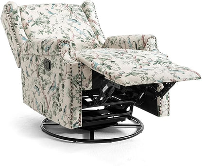 UIXE Swivel Rocker Manual Recliner Chairs Set of 2, Wingback Swivel Glider Fabric Nursery Reclining Sofa Chair, High Back Upholstered Arm Chair for Living Room Bedroom - Bird Pattern