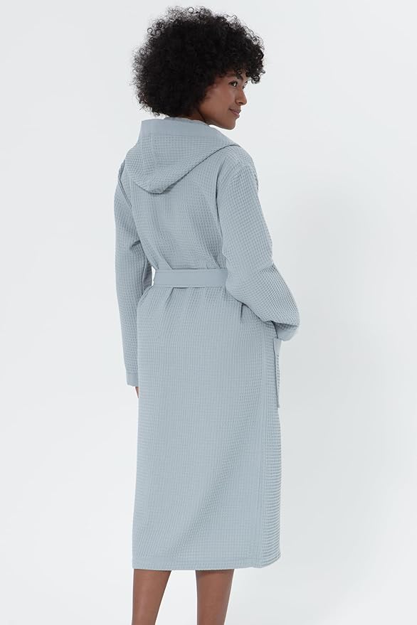 Women’s Luxury Waffle Shawl Collar, Hooded Robe w Piping – Lightweight, Long, Ultra Soft Spa Sleepwear Bathrobe