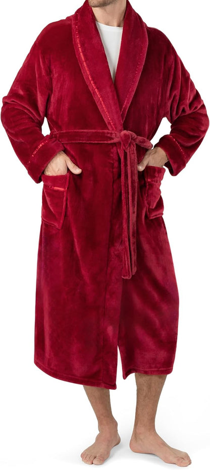 PAVILIA Mens Soft Robe | Warm Fleece Robes for Men, Soft Spa Bathrobe with Shawl Collar and Pockets