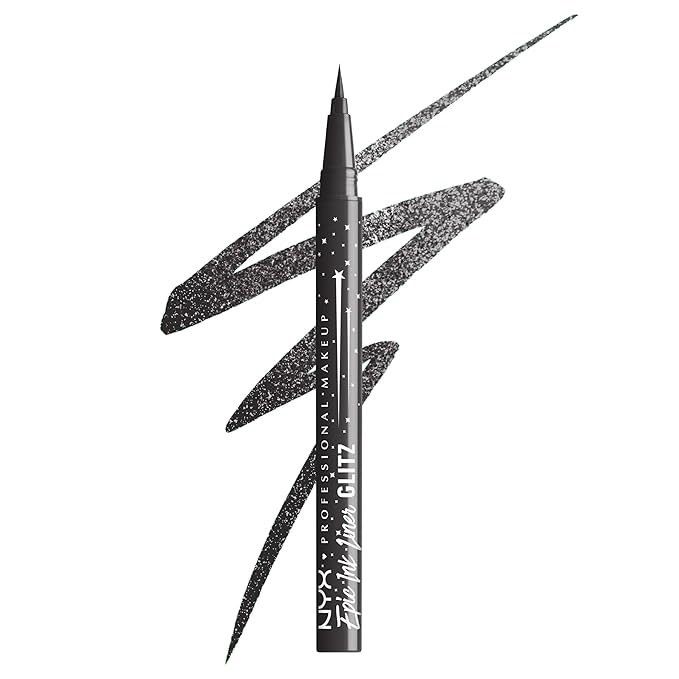 NYX PROFESSIONAL MAKEUP Epic Ink Glitz Liner, Waterproof Metallic Liquid Eyeliner with Vegan Formula - Graphite Glitz (Shimmer Graphite Black)