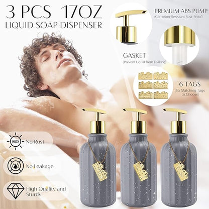 17PCS Bathroom Accessory Set Bathroom Set Grey Bathroom Accessories,Toilet Brush,Trash Can, Qtip Holder Dispenser& 3PCS Soap Dispenser