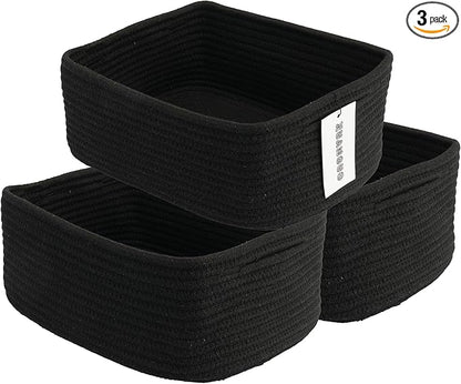 Small Woven Storage Baskets 13“X9”X5“ Decorative Rope Bins for Organizing Shelves, Closets, and Toys, Empty Gift Baskets, Cute Organizer Basket for Home and Office (black, Large)