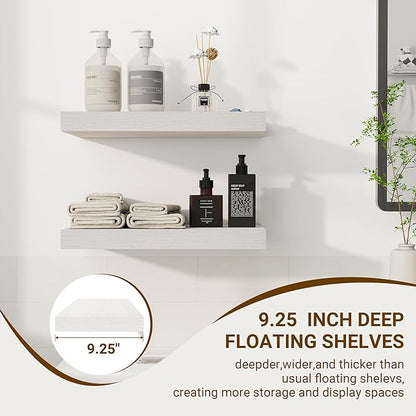 16 Inch Floating Shelves, 16"x9.25"x1.5" Inch Deep Floating Shelves for Wall, Wooden Shelves for Bathroom, Bedroom, Living Room, Cream White Oak, 2 Pieces