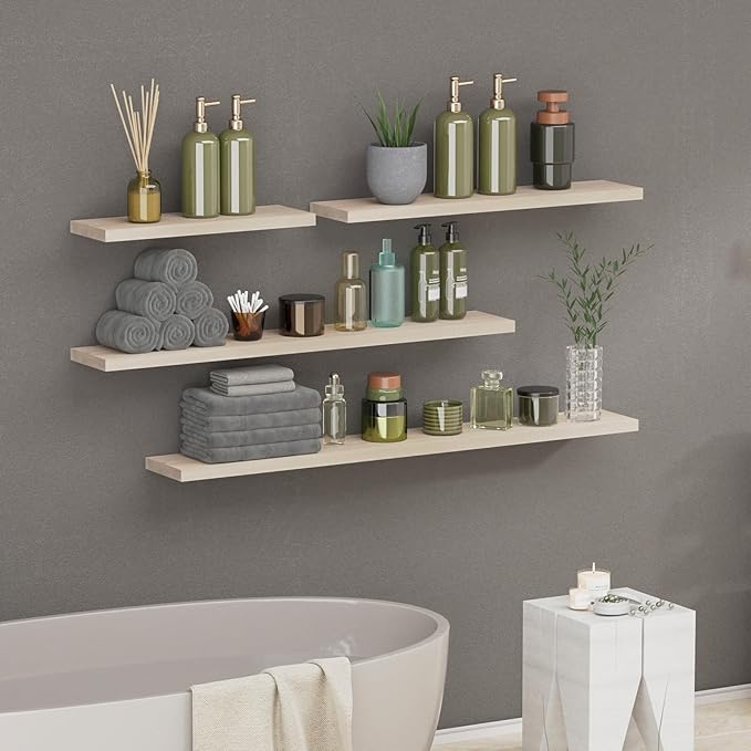 SAUMONIERES Floating Shelves 8 Inch Deep Solid Wood Wide Wall Shelf Set of 1 Wall Mounted for Bedroom Bathroom Living Room Kitchen, 55 Inch Natural