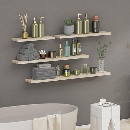 SAUMONIERES Floating Shelves 8 Inch Deep Solid Wood Wide Wall Shelf Set of 1 Wall Mounted for Bedroom Bathroom Living Room Kitchen, 55 Inch Natural