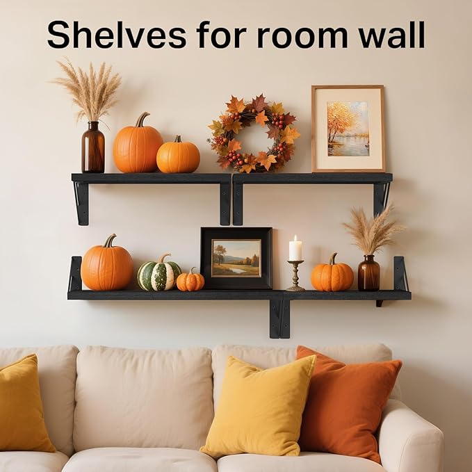 BAYKA Wall Shelves for Bedroom Decor, Floating Wall Shelves for Living Room Kitchen Storage, Mounted Rustic Wood Floating Shelves for Kids Books, Corner Shelves for Bathroom, Office(Set of 3)