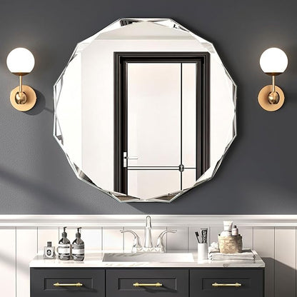 Bathroom Mirrors for Over Sink, Round Frameless Mirrors for Wall, 24x24 Inch Beveled Bathroom Mirror, Bathroom Vanity Circle Mirror for Bedroom Living Room Entryway Home Decor