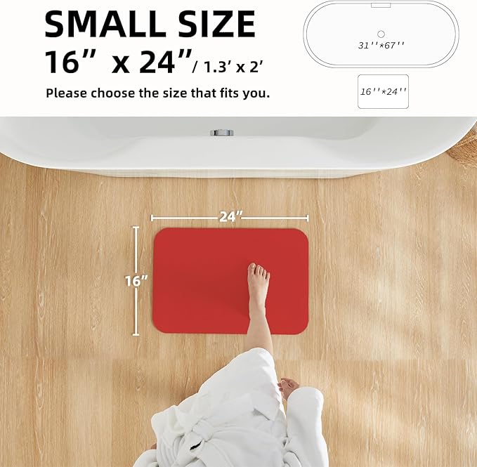 Christmas Bath Mat, Red Bathroom Rugs Non Slip Washable Thin Absorbent Bath Mat Fits Under Door Bathroom Floor Mat Perfect for Bath, Shower, or Sink 16"x24" Red