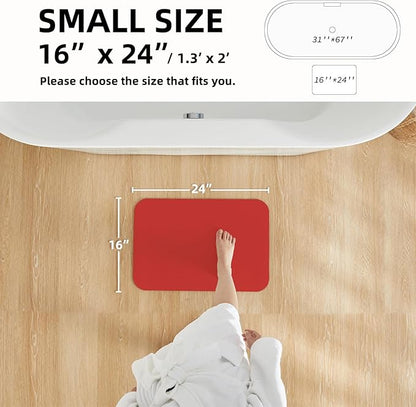 Christmas Bath Mat, Red Bathroom Rugs Non Slip Washable Thin Absorbent Bath Mat Fits Under Door Bathroom Floor Mat Perfect for Bath, Shower, or Sink 16"x24" Red