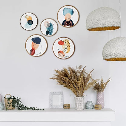 Qunclay 5 Pcs Wall Art Decor Wooden Living Room Wall Decor Bohemian Hanging Farmhouse Geometric 10'' and 8'' Aesthetic Wood Minimalist Posters for Bedroom(Geometry)