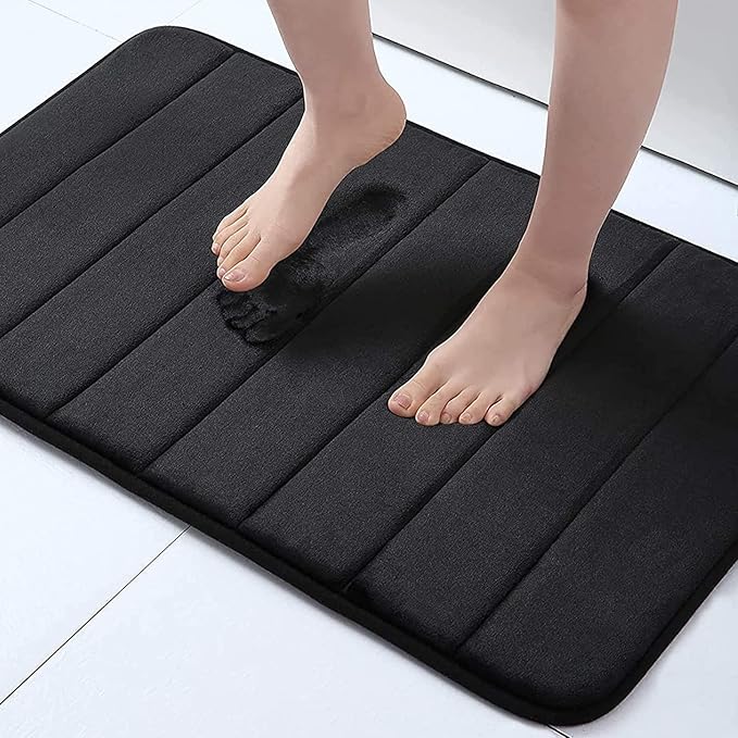Buganda Memory Foam Bath Mat, 30" x 20", Ultra Soft and Non-Slip Bathroom Rugs, Water Absorbent and Machine Washable Bath Rug for Bathroom, Shower, and Tub, Black