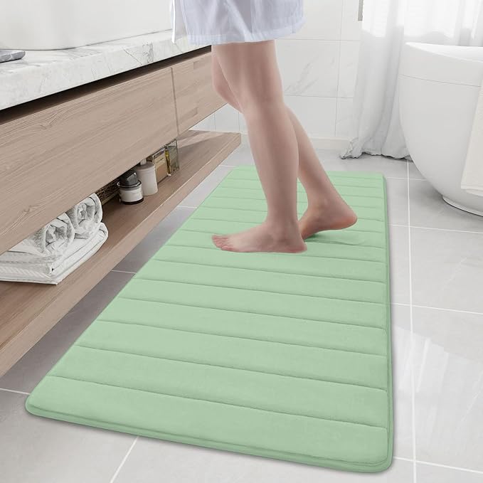 Buganda Memory Foam Bath Mat, 59" x 20", Ultra Soft and Non-Slip Bathroom Rugs, Water Absorbent and Machine Washable Bath Rug Runner for Bathroom, Shower, and Tub, Sage Green
