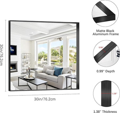 Black Bathroom Mirror, 30x30 Inch Rectangular Framed Mirror, Large Wall Mounted Bathroom Vanity Mirror Over Sink for Bedroom,Restroom, Living Room, Hangs Vertically or Horizontally