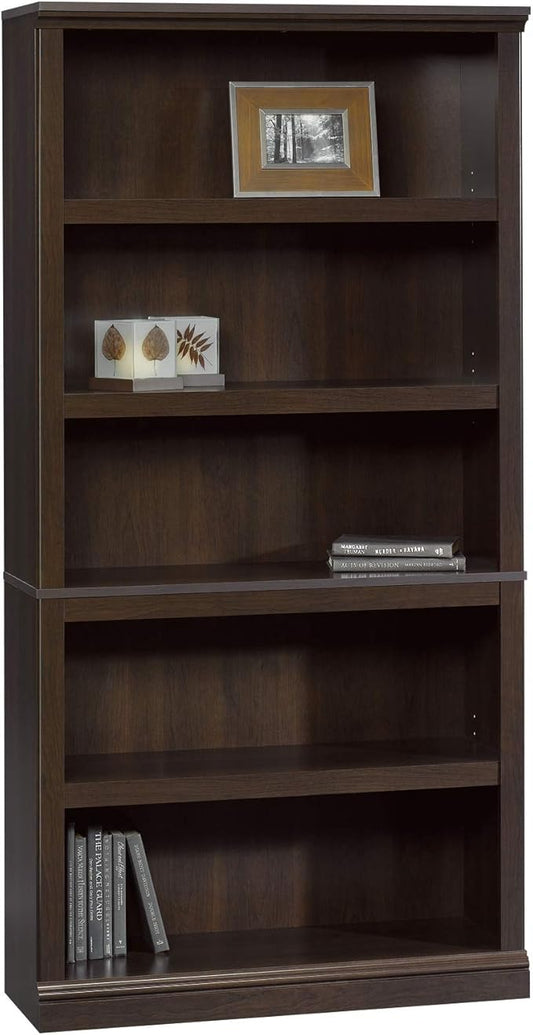 Sauder 5-Shelf Bookcase/ Book shelf, L: 35.28" x W: 13.23" x H: 69.76", Cinnamon Cherry finish