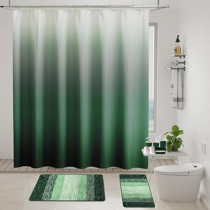 Dark Green Bathroom Accessories Set with Wicker Trash Can Shower Curtain and Rugs,Bathroom Sets Small Waste Basket Bathroom Trash Can for Bedroom Bathroom