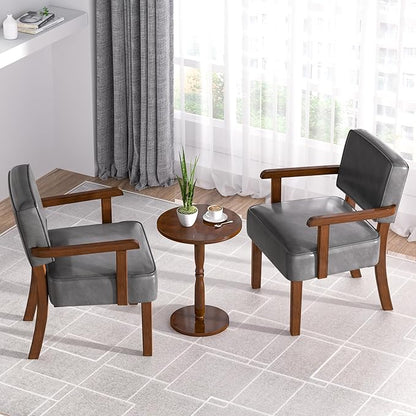 Accent Chair, PU Leather Oversized Living Room Chairs with Soft Seat and Armrests, Armchair for Bedroom, Dinning, Reading and Waiting Rooms (Leather Gray)