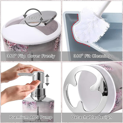 Bathroom Accessories Set with Shower Curtain Bath Rugs Pink Paris Bathroom Accessories with Trash Can, Shower Curtain Set,Bath Rugs for Home Decor