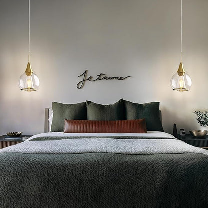 Pendant Light Fixtures Kitchen: Brushed Gold Farmhouse Island Light with Clear Glass - 6 Inch Mid Century Globe Kitchen Lighting Chandeliers Ceiling for Dining Room