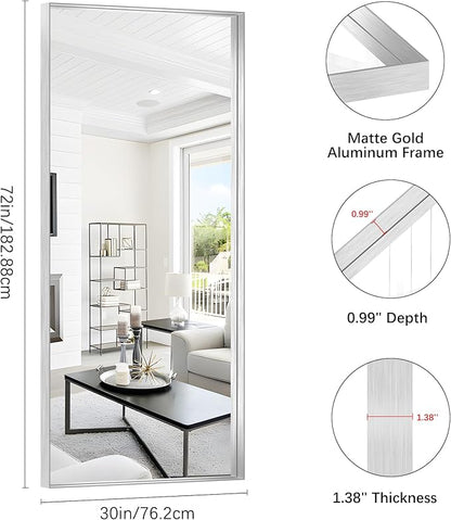 Silver Bathroom Mirror, 72x30 Inch Rectangular Deep Frame Mirror, Large Wall Mounted Bathroom Vanity Mirror Over Sink for Bedroom,Restroom, Living Room, Hangs Vertically or Horizontally