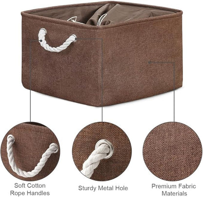TheWarmHome Organization and Storage Basket for Organizing - 17x14x10 inch 3 Pack Fabric Storage Cubes, Collapsible Storage Bins for Shelves Closet Organizer Toy Gift Cloth (Brown)