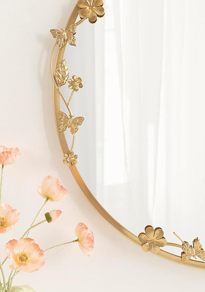Kate and Laurel Rosella Modern Ornate Round Wall Mirror, 26 Inch Diameter, Gold, Circle Mirror with Floral Detailing for Use as Bathroom Mirror for Over Sink or Cute Nursery Mirror Decor