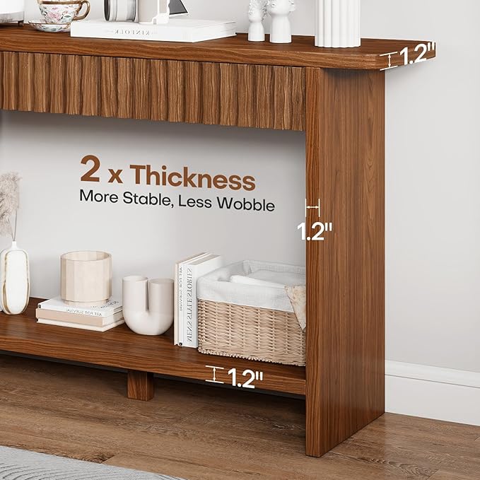 BECHAEO Mid Century Modern Console Table with Drawers, 51" Large 2-Tier Narrow Console Table with Storage Shelf, Sofa Station Behind The Couch, Accent Tables for Entryway, Hallway, Rustic Brown
