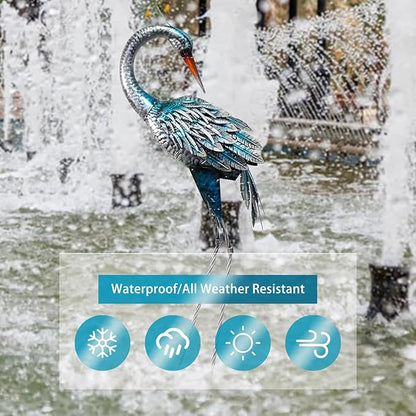 37 Inch Blue Heron Crane Statue, Metal Yard Art Outdoor Decoy, Garden Sculpture for Lawn/Pond Decoration, 1Pc, ORTBL-CR24053A-18