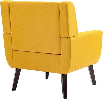 UIXE Accent Chair, Modern Upholstered Armchair Mid-Century Arm Chair in Fabric for Living Room, Comfy Single Sofa Seats Button Tufted Reading Seating, Yellow