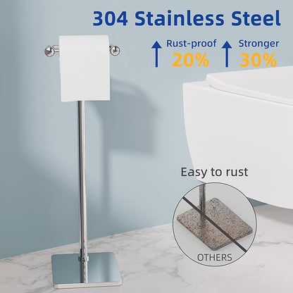 RUACQ Toilet Paper Holder Stand, Bathroom Toilet Paper Roll Holder Free Standing, Toilet Tissue Holder Stand with Post Pivoting Design, Stable Weighted Base, SUS304 Stainless Steel (Chrome)