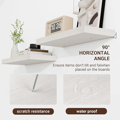 16 Inch Floating Shelves, 16"x9.25"x1.5" Inch Deep Floating Shelves for Wall, Wooden Shelves for Bathroom, Bedroom, Living Room, Cream White Oak, 2 Pieces