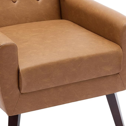 UIXE PU Leather Accent Chairs Set of 2, Modern Arm Club Chair Upholstered Armchair for Living Room, Comfy Single Sofa Seats Button Tufted Reading Seating, Brown