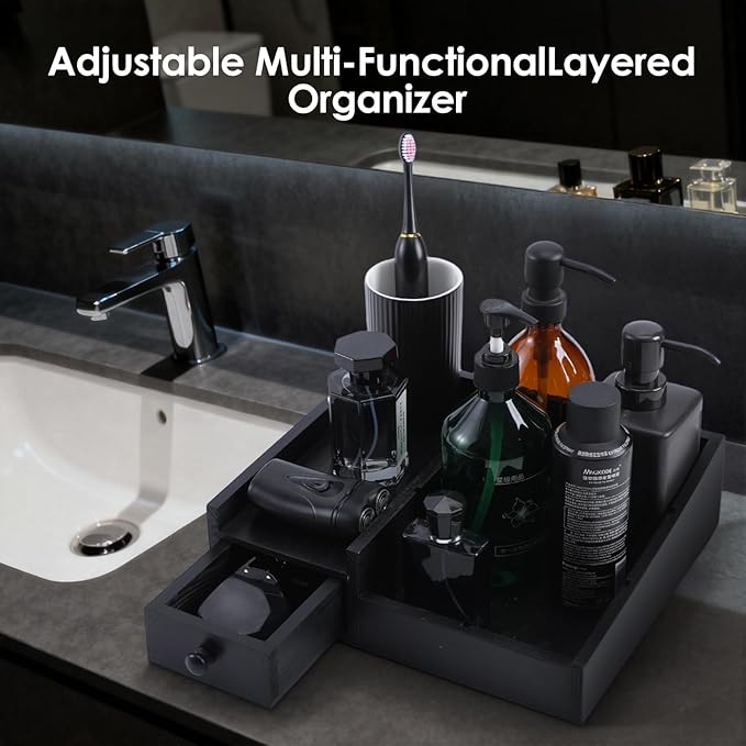 Organizer For Men,Bathroom Countertop Organizers,Perfume Organizer,Cologne Organizers,Bathroom Storage,Restroom Organization,Perfume Stand,Gifs For Men,Adjustable Partition(Black)