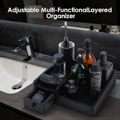 Organizer For Men,Bathroom Countertop Organizers,Perfume Organizer,Cologne Organizers,Bathroom Storage,Restroom Organization,Perfume Stand,Gifs For Men,Adjustable Partition(Black)
